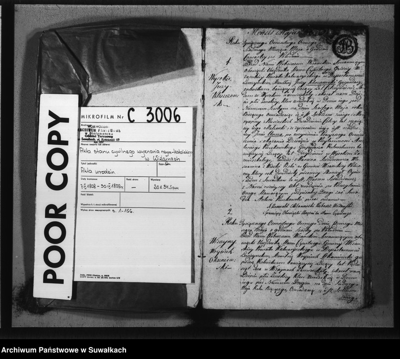 image.from.unit.number "Księga do zapisywania aktów cywilnych urodzenia gminy wiżajńskiey, departamentu łomżyńskiego, powiatu kalwaryjskiego"