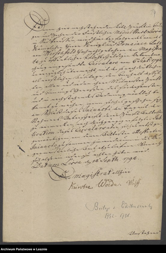 Obraz 17 z jednostki "[Zirkulare vom 6 September 1794 in Betreff der in Südpreussen ausgebrochenen Unruhen, Publikation derselben und Bericht]"