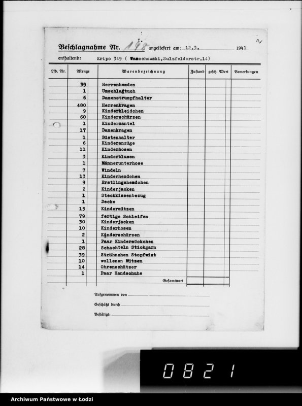 Obraz 6 z jednostki "Kripo.Unterlagen 1-199 [Kartoteka skonfiskowanego majątku ruchomego u Żydów]"