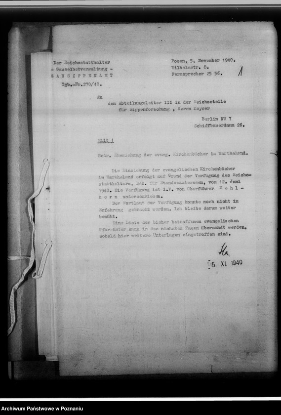Obraz 5 z jednostki "Kirchenbücher der deutsch-evangelischen Kirche in Wartheland [korespondencja]"