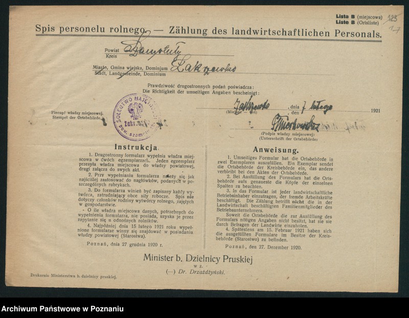 Obraz 19 z jednostki "[Spis personelu rolnego zatrudnionego w powiecie szamotulskim - wykazy zatrudnionych w poszczególnych gospodarstwach rolnych]"