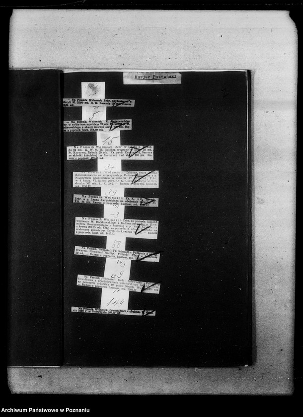 image.from.unit.number "Podziękowania za złożone dary pieniężne na pomnik Wolności w Poznaniu, na Górnoślązaków i na Wojsko Polskie [wycinki prasowe] oraz rozliczenia finansowe."