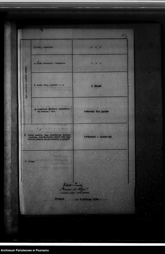 Obraz 20 z jednostki "Zatwierdzenie zakładu przemysłowego /warsztatu galwanizacyjnego/ W. Pińskiego w Poznaniu"