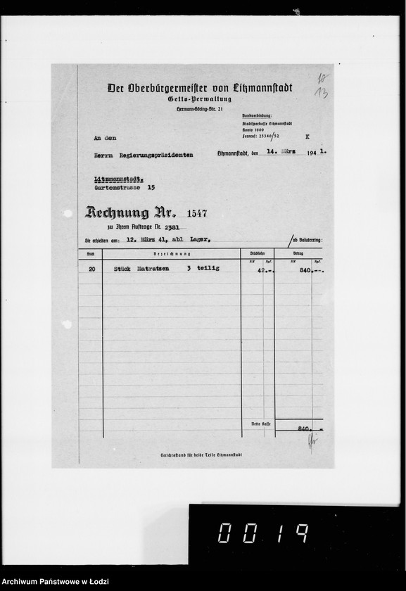 Obraz 17 z jednostki "Kürschnerei. [Zamówienia, rachunki i świadectwa dostaw]"