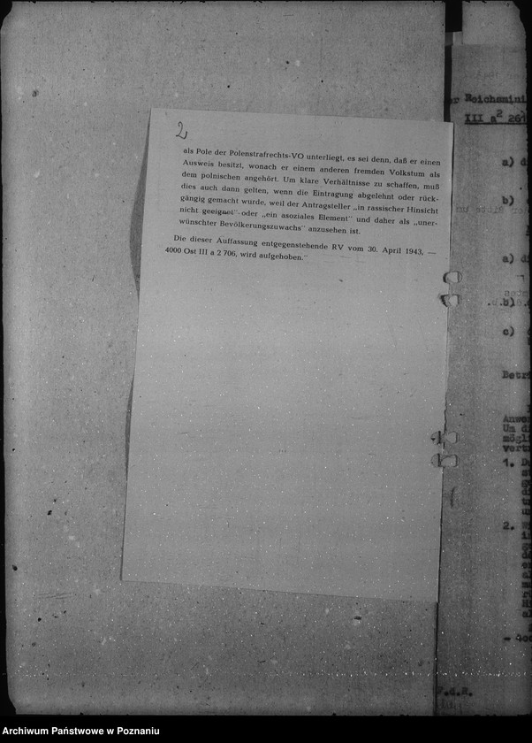 Obraz 6 z jednostki "Anwendung der Polenstrafrechts - Verordnung. Einbürgerung der Angehörigen der Abteilung IV der Deutschen Volksliste auf Widerruf. Anerkennung als privilegierte Schutzangehörige."