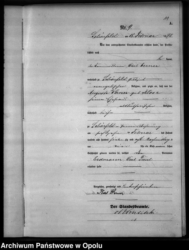 Obraz 12 z jednostki "Geburts-Haupt-Register Standesamts Schönfeld pro 1878"