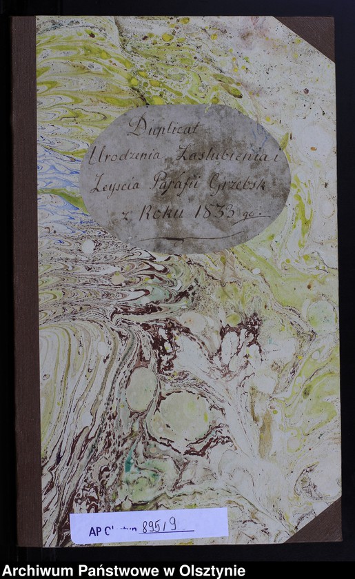 image.from.unit.number "Duplicat Urodzenia, Zaślubienia i Zeyścia Parafii Grzebsk z roku 1833-go"