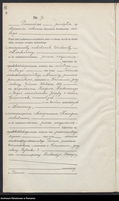 Obraz 19 z jednostki "Księga miejscowa małżeństw tom I [Rejestr główny małżeństw]"