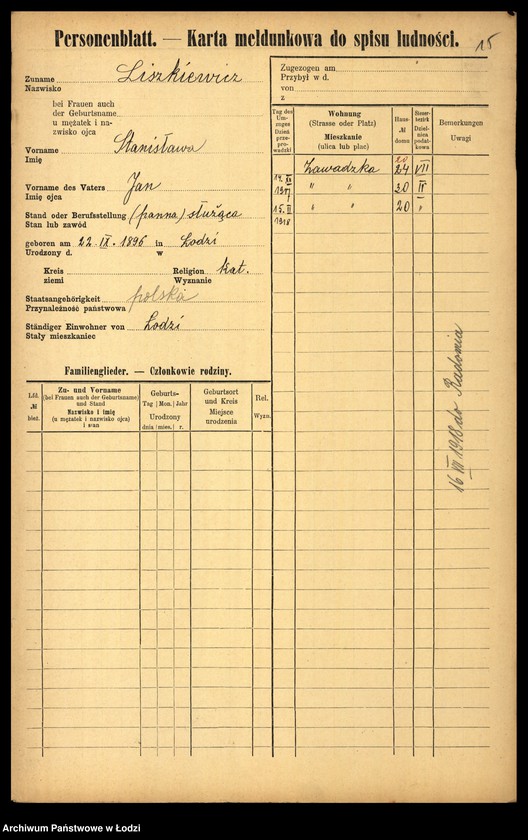 Obraz 17 z jednostki "[Spis ludności Łodzi] Liszkiewicz - Litke"