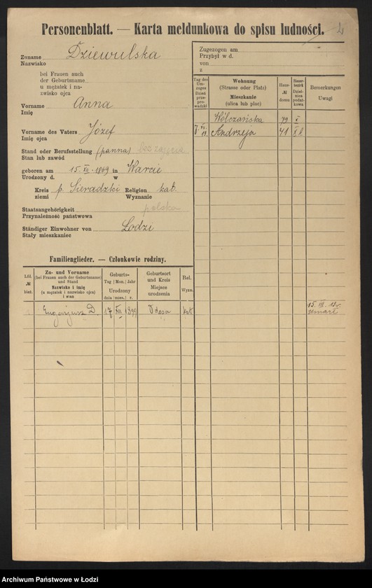 Obraz 4 z jednostki "[Spis ludności Łodzi] Dziewolecki - Dzwonkowski"