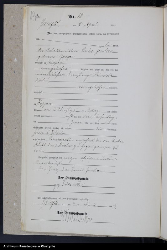 image.from.unit.number "Geburts-Neben-Register Nr 1 - 20 /Fragment księgi/"