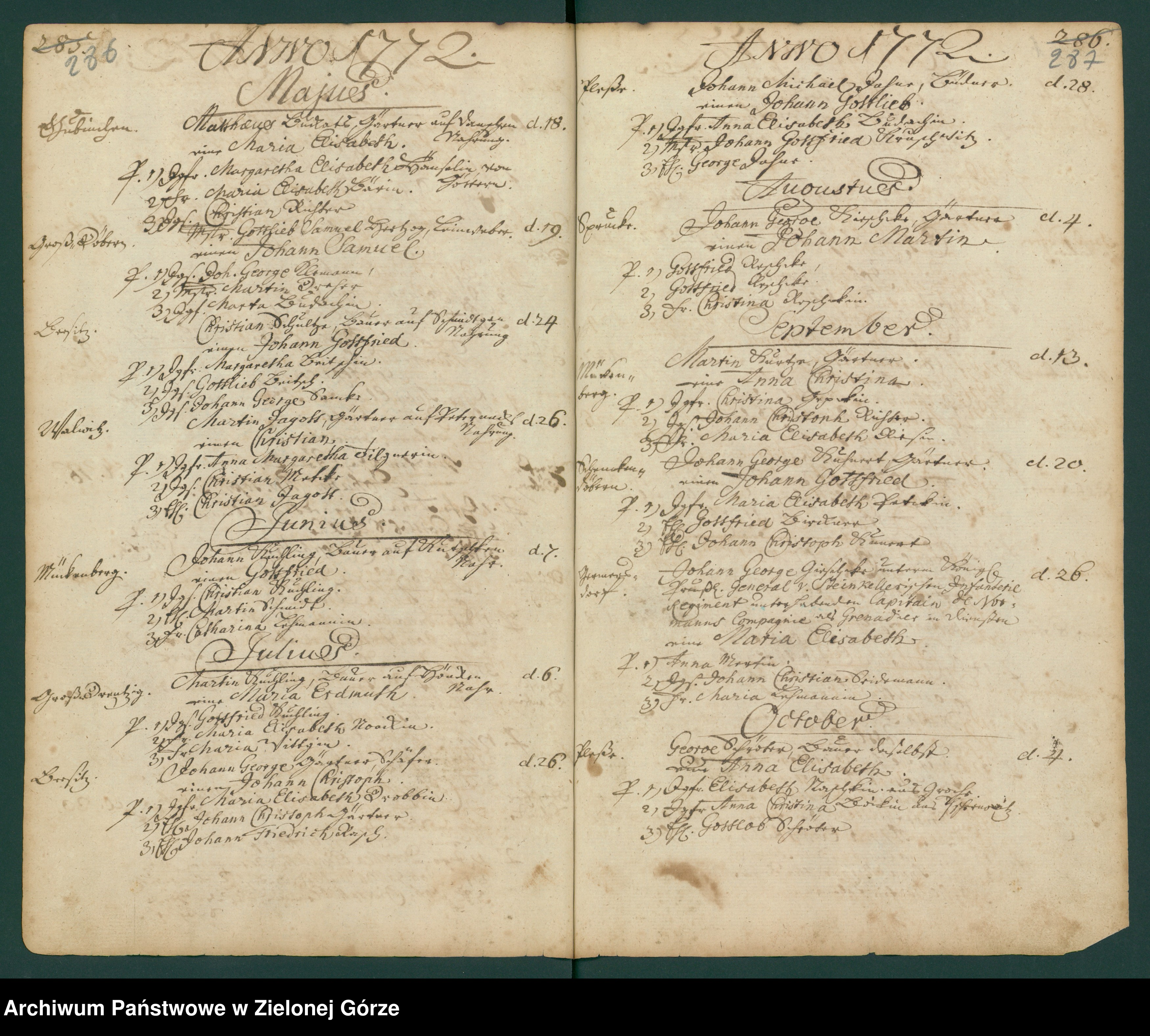 Skan z jednostki: Kirchebuch Register der in der Gubener Klosterparochie von 1737-1785 Geborner und Getaufen