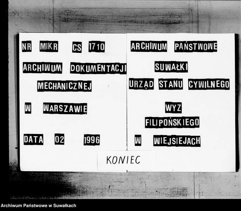 image.from.unit.number "Duplikat Akt Urodzonych, Zaślubionych i Zmarłych Urzędnika Stanu Cywilnego Sekty Filiponów Gminy Wiejsieje pro. 1863"