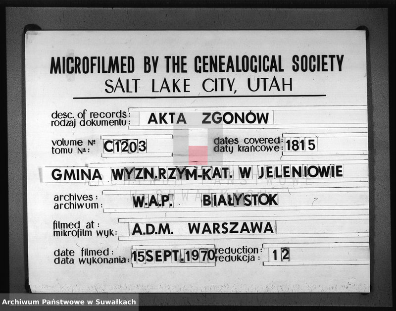 image.from.unit.number "Akta Urzędnika Stanu Cywilnego Gminy Jeleniewskiey Umarłych od Dnia 1-o Stycznia 1815. do ostatniego Grudnia tegoż Roku."
