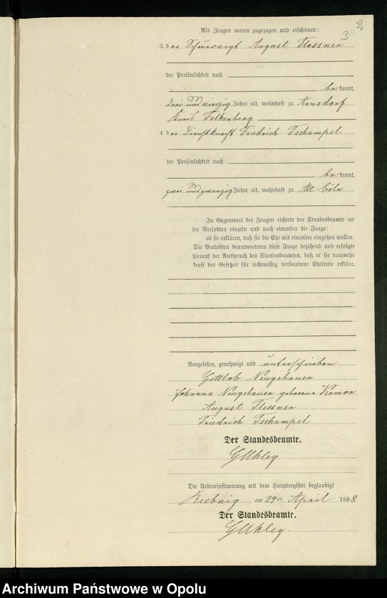 Obraz 6 z jednostki "Heiraths-Neben-Register Standes-Amt Riebnig 1898"