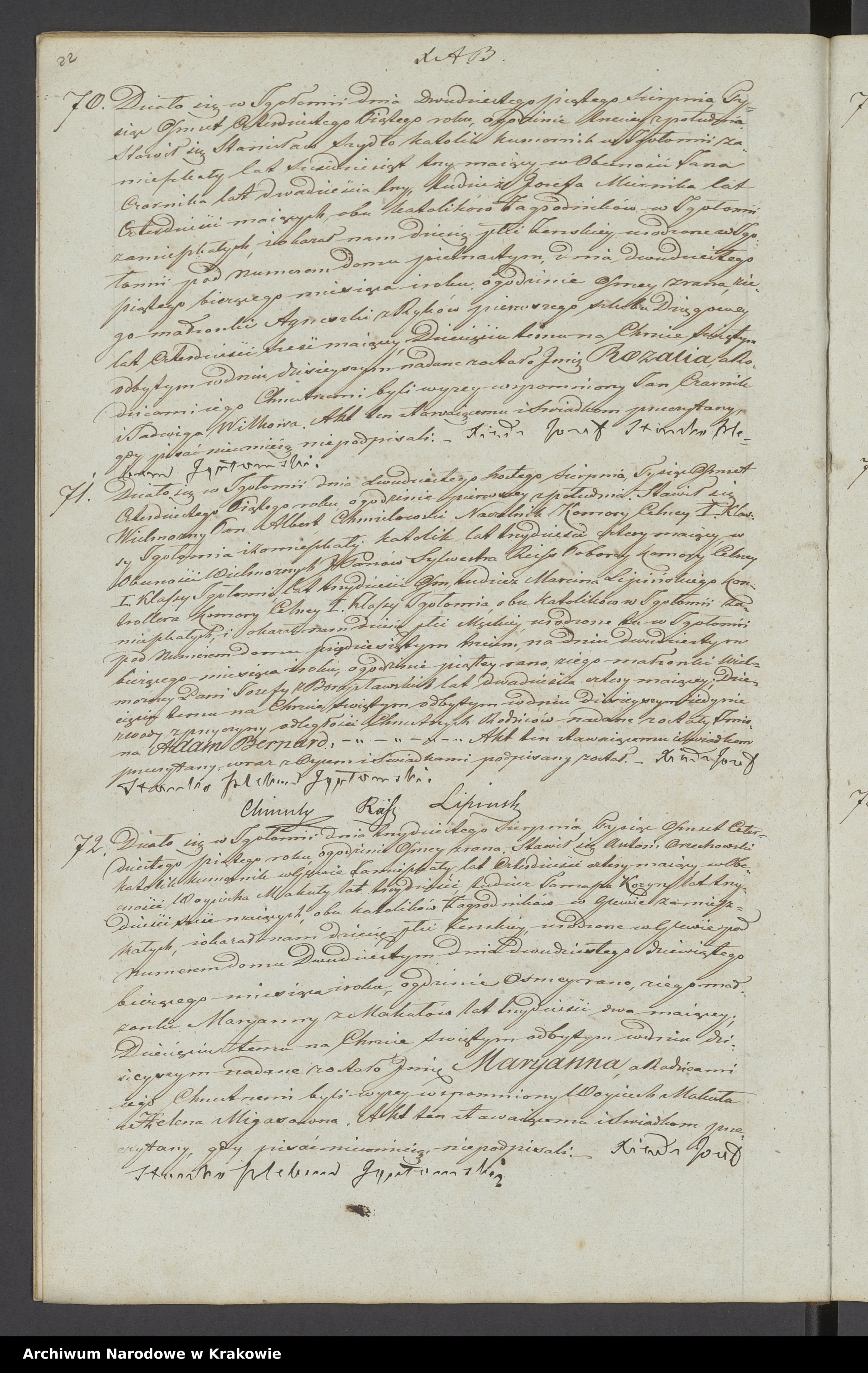 Skan z jednostki: Duplikat Metryk Religijno-Cywilnych Urodzenia, Małżeństw i Zeyścia dla Parafii Igołomia Na rok 1845