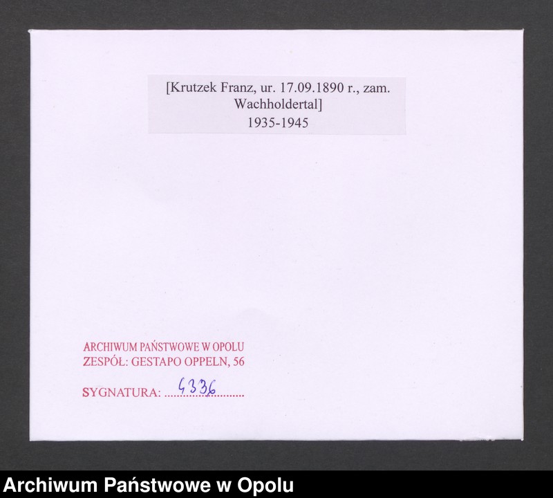 Obraz 2 z jednostki "[Krutzek Franz, ur. 17.09.1890 r., zam. Wachholdertal]"