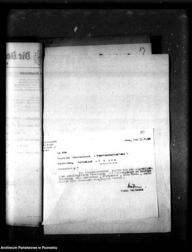 Obraz 14 z jednostki "Schriftwechsel mit der Deutsche Arbeiters Front [Korespondencja w sprawie zbiorowego żywienia]."