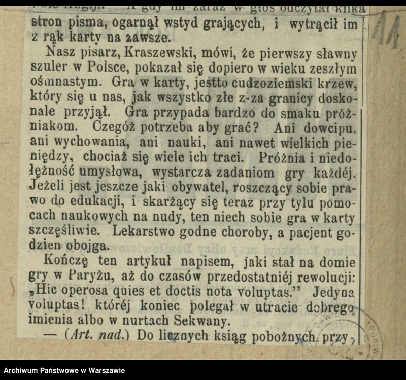 Obraz 15 z kolekcji "Karciane rozgrywki warszawskie111"