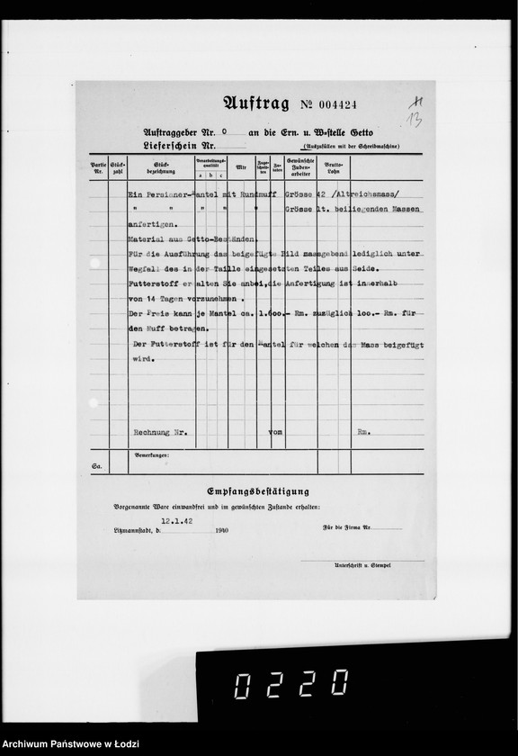 Obraz 18 z jednostki "Kürschnerei. [Zamówienia, rachunki i świadectwa dostaw]"