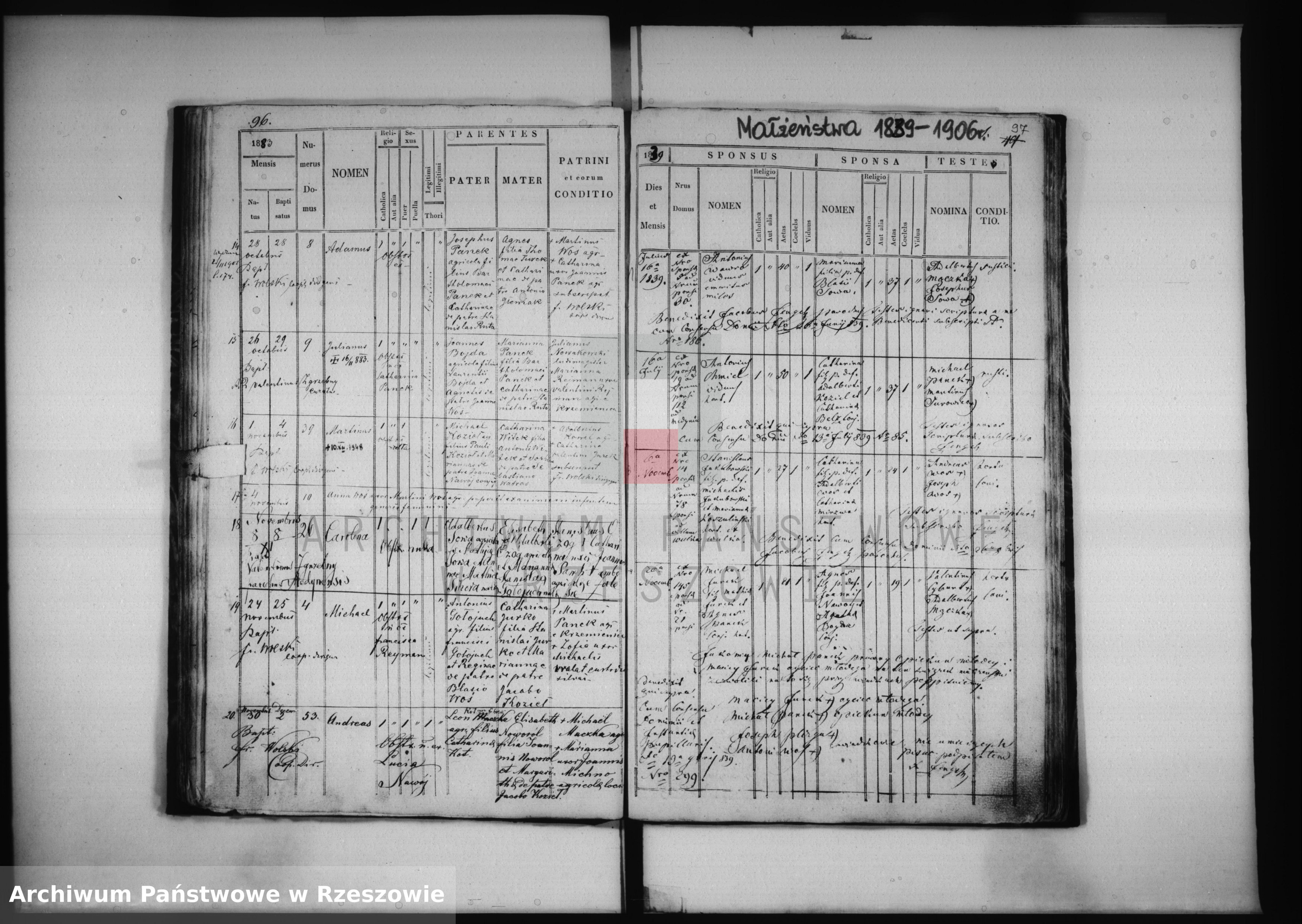 Skan z jednostki: Księga urodzeń 1847-1883 i małżeństw 1839-1906 Zalesie k/ Łańcuta