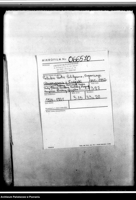 Obraz 2 z jednostki "Rozkazy Komendy Wojewódzkiej, Komendy Głównej. Rozkazy Dzielnicy i raporty kompanii. Rozkazy specjalne, tajne komendanta na województwo Poznań oraz meldunki o stanie ilościowym broni i amunicji. Sprawy dyscyplinarne, grzywny i kary. ...Korespondencja Komendy Powiatowej Zachodniej Straży Obywatelskiej w Międzychodzie"