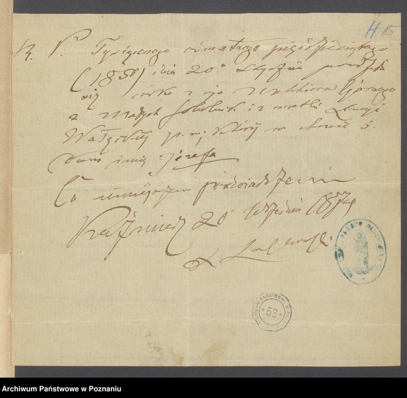 Obraz 17 z jednostki "Die von den Verlobten beigebrachten Urkunden zur Eheschliessung pro 1875"