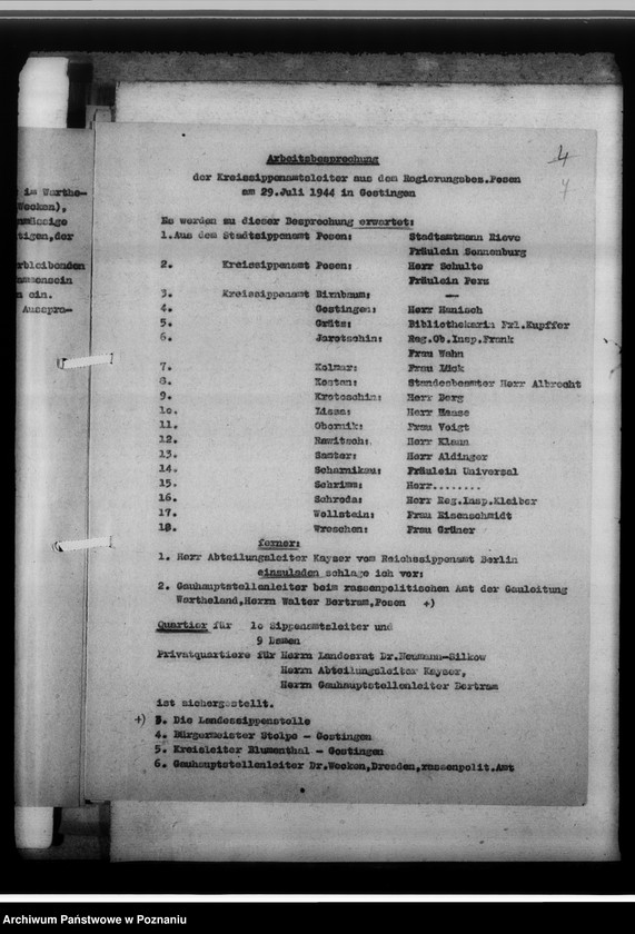 Obraz 11 z jednostki "Arbeitsbesprechung der Sippenamtsleiter in Gostingen [Gostyń, porządek obrad i sprawozdanie z zebrania kierowników powiatowych urzędów do spraw genealogicznych z terenu województwa poznańskiego]"