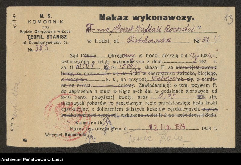 Obraz 15 z jednostki "Feld, Wróblewski i Rozental – kupno i sprzedaż towarów manufakturowych"