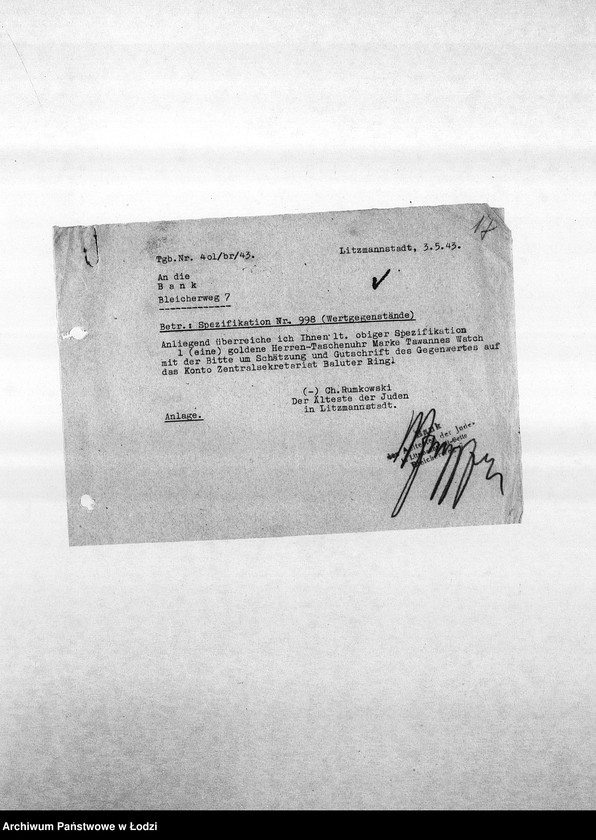 Obraz 20 z jednostki "[Korespondencja PSŻ z wydziałami i resortami getta w różnych sprawach]"