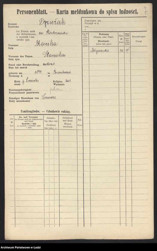 Obraz 9 z jednostki "[Spis ludności Łodzi] Dziewolecki - Dzwonkowski"