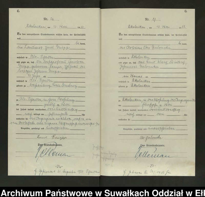 Obraz 16 z jednostki "Sterbe=Haupt=Register des Königlichen Preussischen Standes-Amtes Nikolaiken Kreis Sensburg"