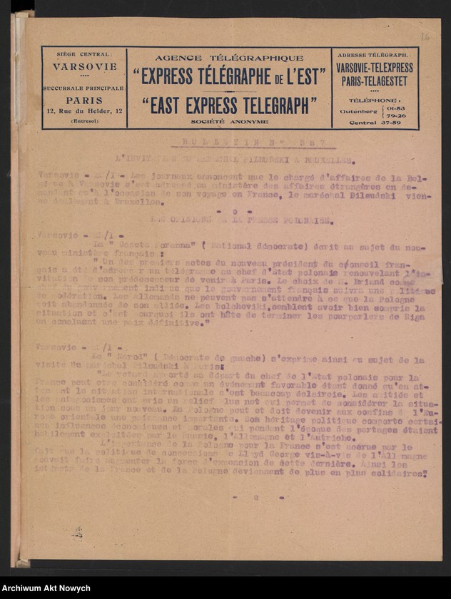 Obraz 18 z jednostki "Agence Télégraphique "Express Télégraphe de l
