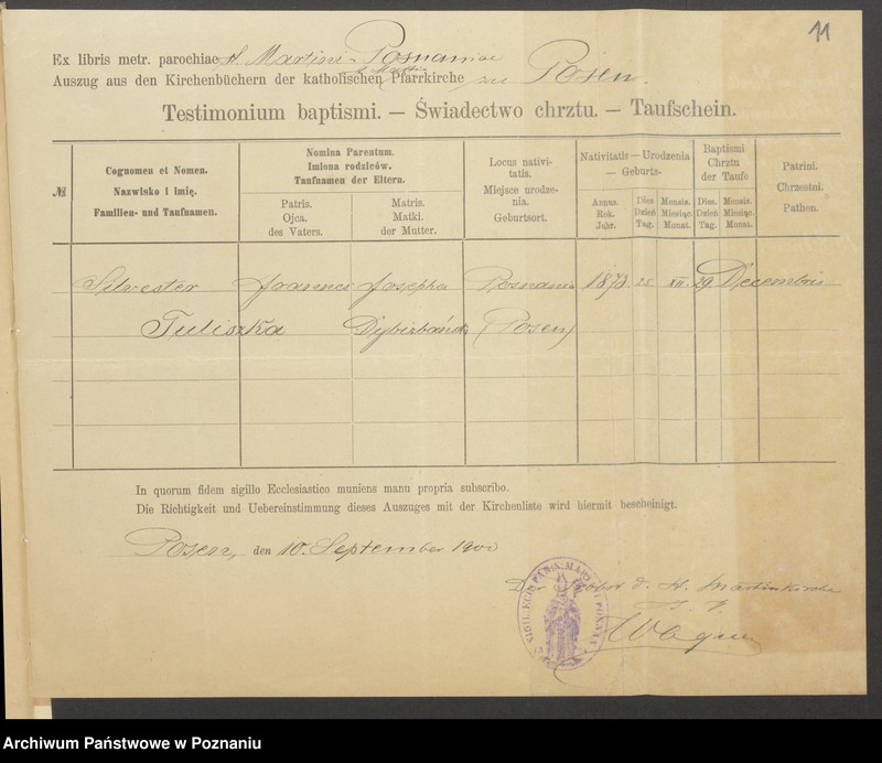 Obraz 13 z jednostki "Die von den Verlobten beigebrachten Urkunden zur Eheschliessung pro 1900"