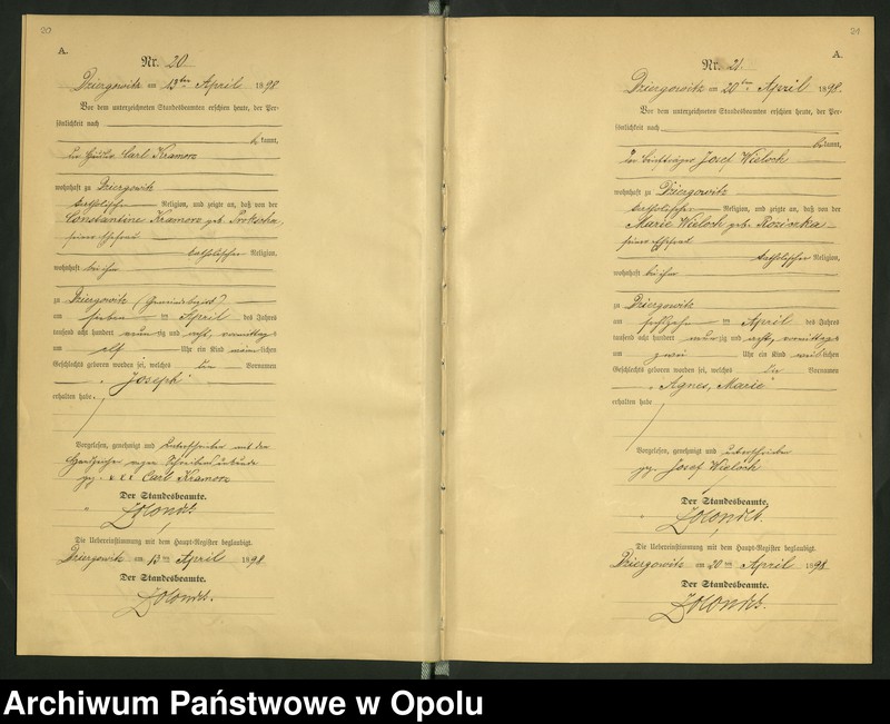 Obraz 14 z jednostki "Urząd Stanu Cywilnego Dziergowice Księga urodzeń rok 1898-99"