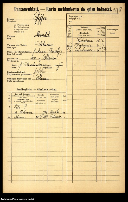 Obraz 17 z jednostki "[Spis ludności Łodzi] Fanelska - Fefer"