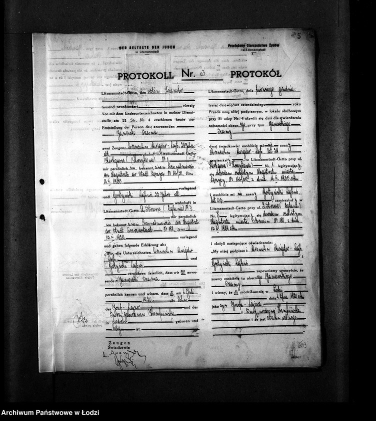 Obraz 8 z jednostki "[Protokoły stwierdzające na podstawie zeznań 2 świadków personalia i tożsamość osób ubiegających się o kartę tożsamości]"