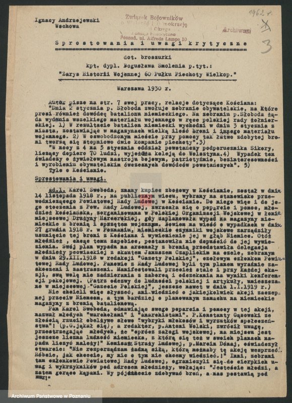 Obraz 10 z jednostki "Ogólne uwagi i spostrzeżenia dotyczące powstania wielkopolskiego."