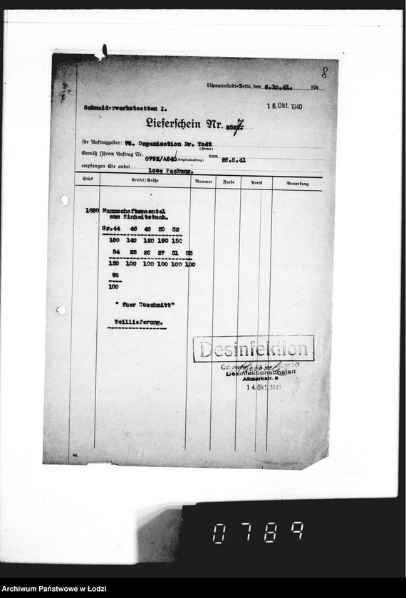 Obraz 13 z jednostki "[Dowody dostawy umundurowania dla firmy O.dr Todt Organisation"