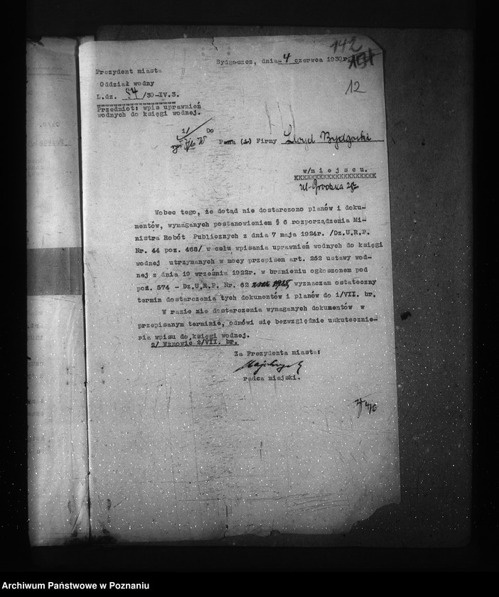 Obraz 16 z jednostki "/Uprawnienia wodne firmy Lloyd Bydgoski, Spółka Akcyjna Bydgoszcz ul. Grodzka 28/29/"