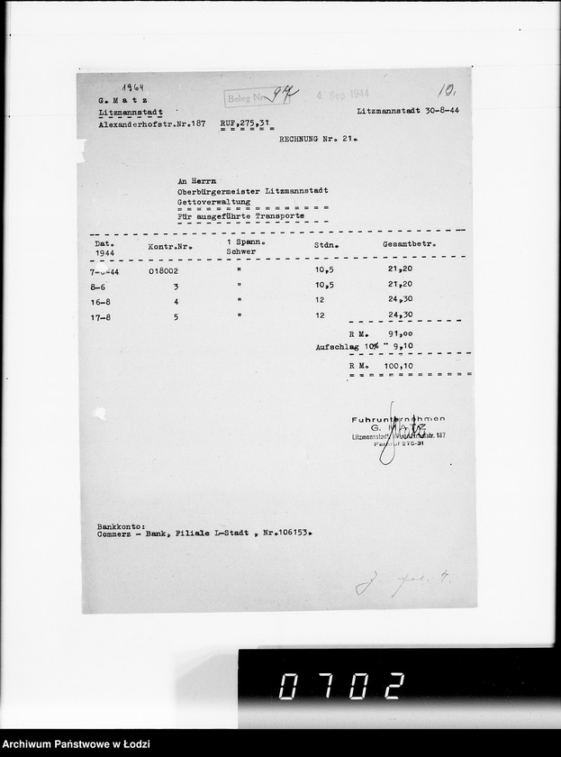 Obraz 15 z jednostki "G.Matz [rachunki za dostawy towarów dla Getta]"