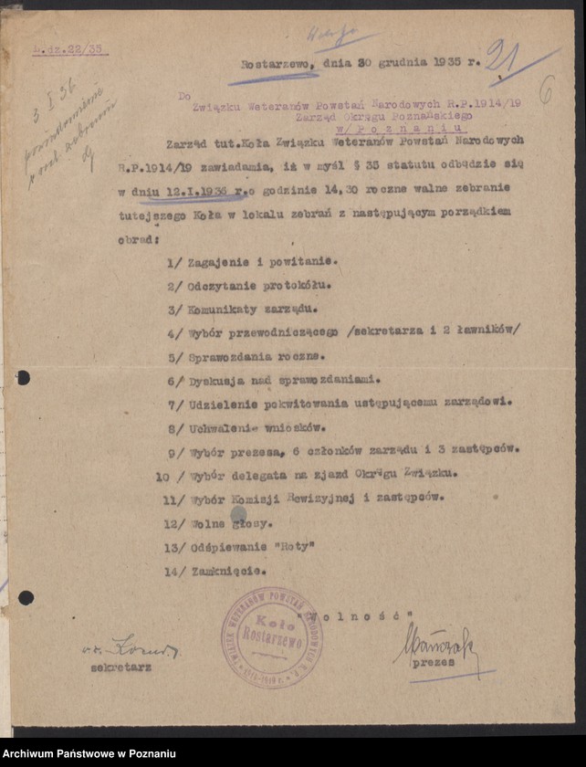 Obraz 10 z jednostki "Rostarzewo, powiat Wolsztyn - akta koła."