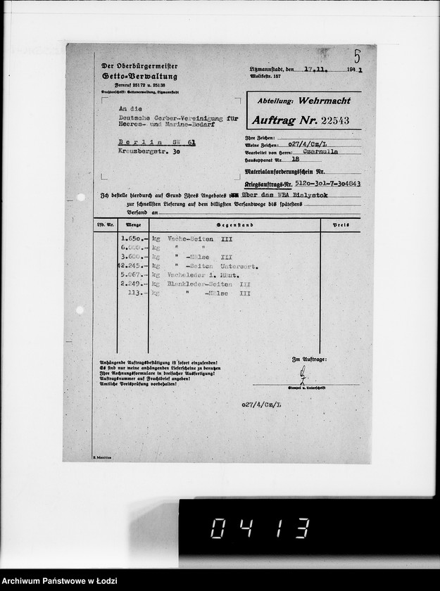 Obraz 9 z jednostki "Aufträge 22520-23089. Wehrmacht"