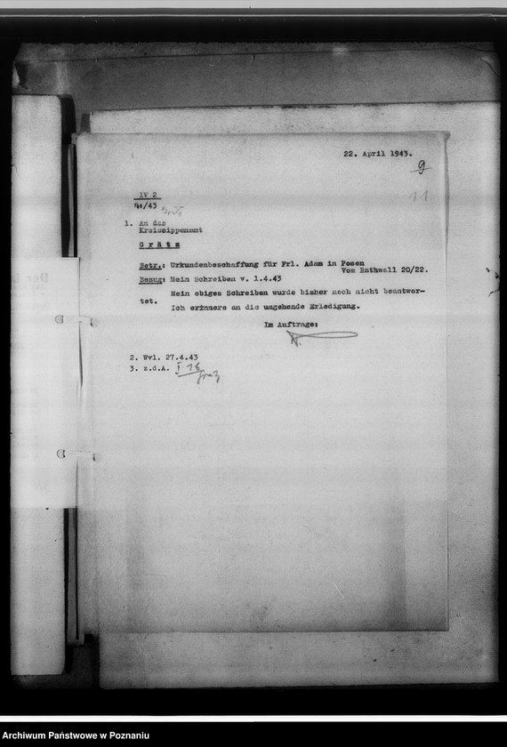 Obraz 15 z jednostki "[Korespondencja w sprawach organizacyjnych, sprawozdanie z działalności], Kreissippenamt Grätz [Grodzisk, powiat nowotomyski]"