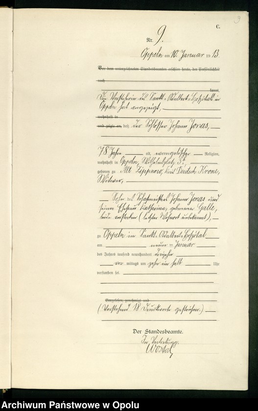 Obraz 13 z jednostki "Rejestr zgonów Księga Miejscowa Nr 1 do 419 1913"