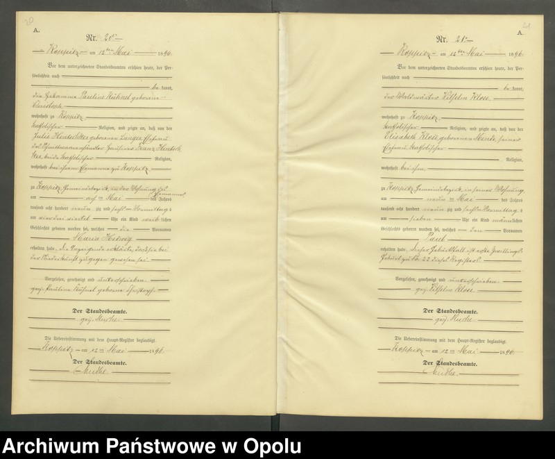 Obraz 13 z jednostki "Geburts-Neben-Register Standesamts Koppitz pro 1896"