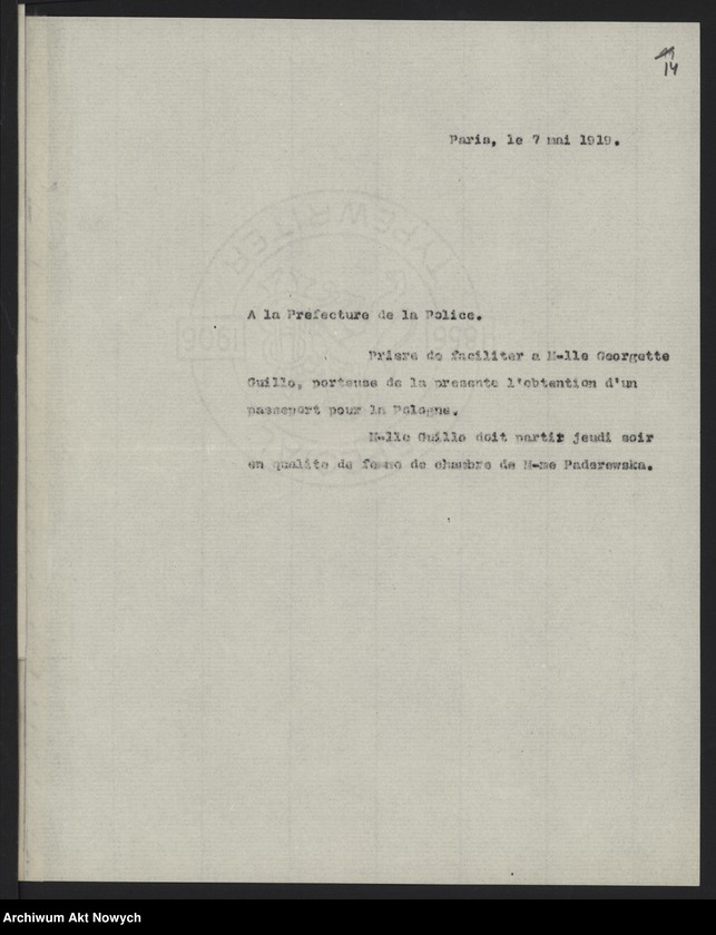 image.from.unit.number "Korespondencja w sprawie biletów na podróże za granicę, uzyskiwania miejsc w kurierze Paryż - Warszawa, paszportów i wiz"