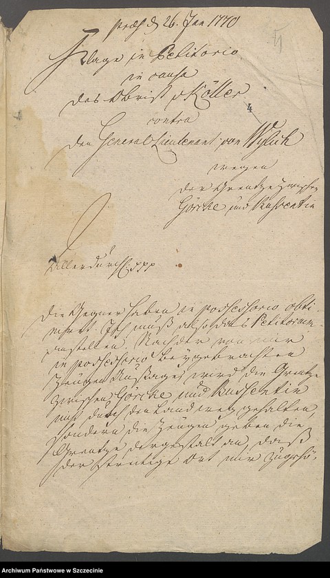 image.from.unit.number "Dompropst Friedrich v[on] Willich contra Obrist Ludwig v[on] Koeller auf Goerke [Górki (Pomorskie)] in po finium."