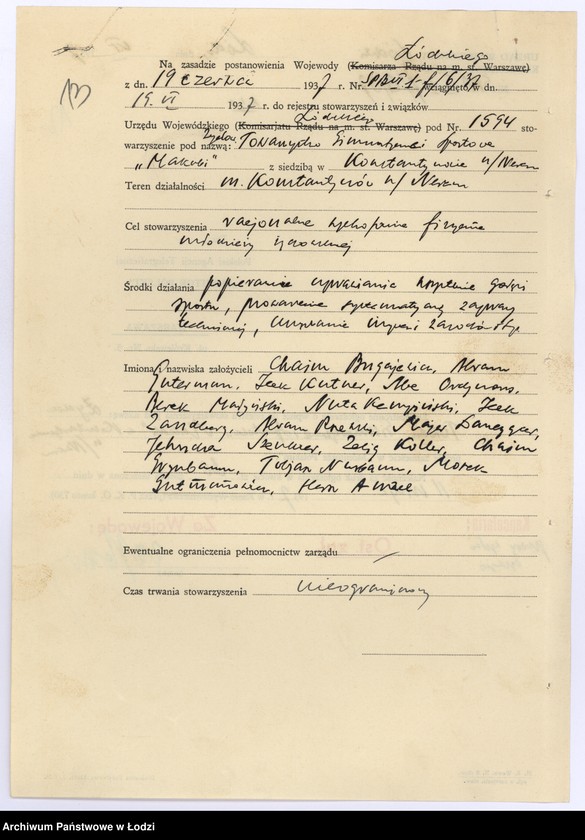 Obraz 16 z jednostki "Żydowskie Towarzystwo Gimnastyczne i Sportowe "Makabi" w Konstantynowie n/Nerem pow. łódzki"