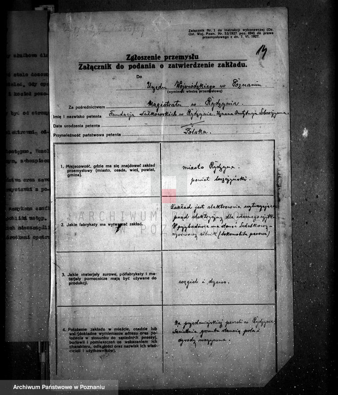 Obraz 18 z jednostki "Zatwierdzenie zakładu przemysłowego /elektrowni/ Fundacji Sułkowskich w Rydzynie"